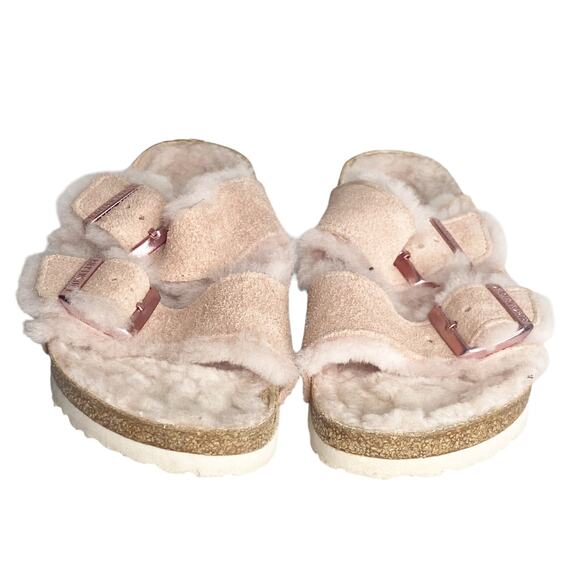 Birkenstock Arizona Shearling Fur Cozy Sandal Blush Rose Pink 7 - Picture 3 of 9